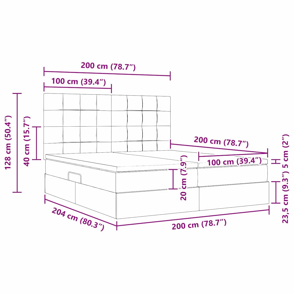 LED krevet za pohranu s madracem Sivosmeđa 200 x 200 cm Tkanina