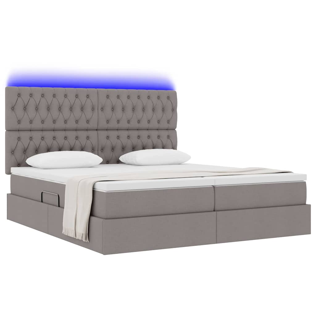 LED krevet za pohranu s madracem Sivosmeđa 200 x 200 cm Tkanina