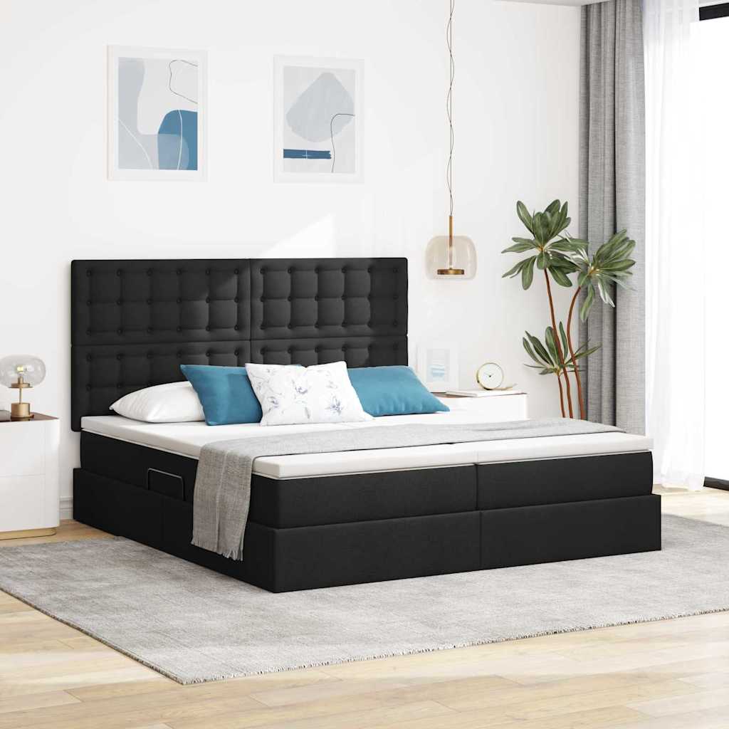 Krevet s LED trakama s uzglavljem Crna 180 x 200 cm tkanina