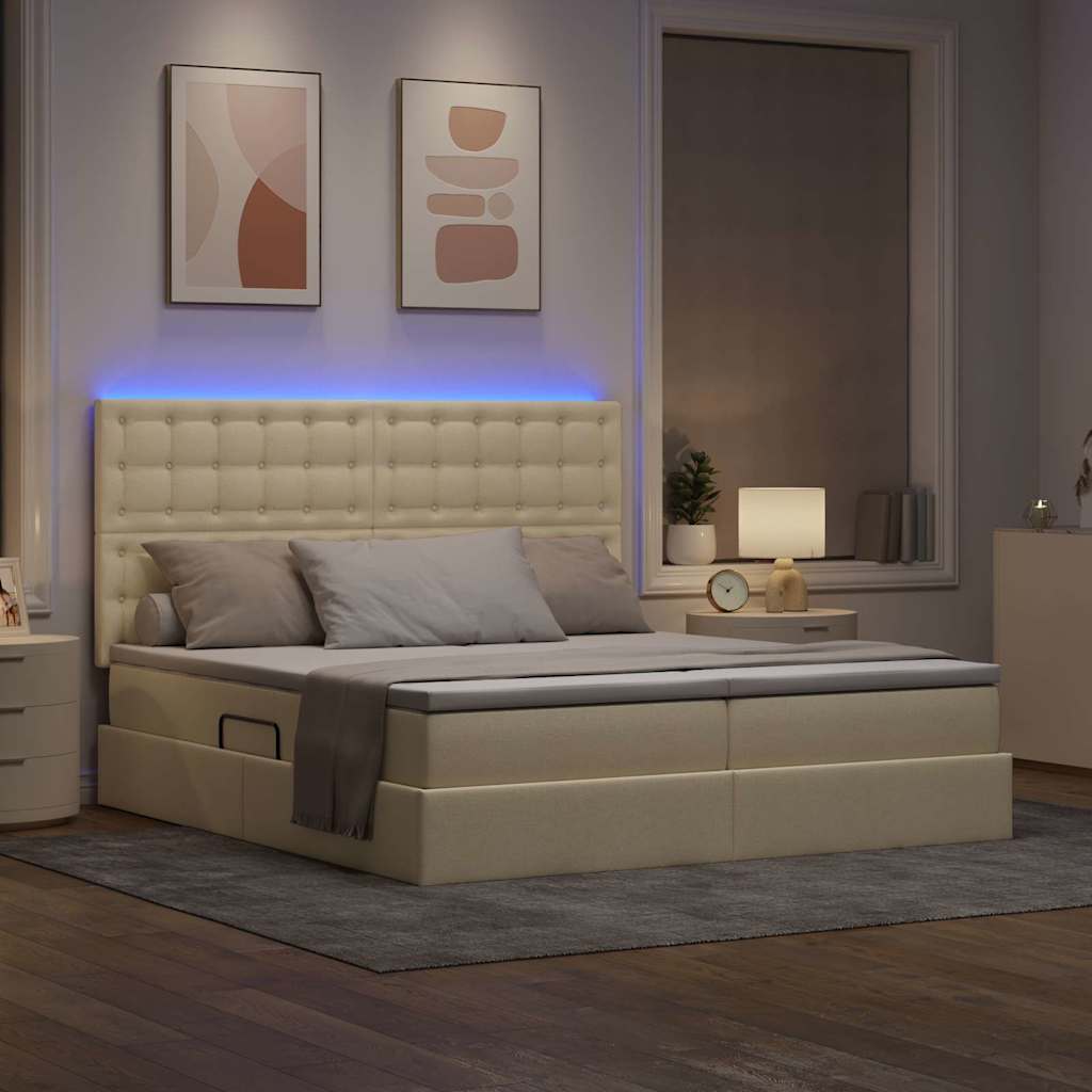 Krevet S LED lampica s uzglavljem Krema 180 x 200 cm tkanina