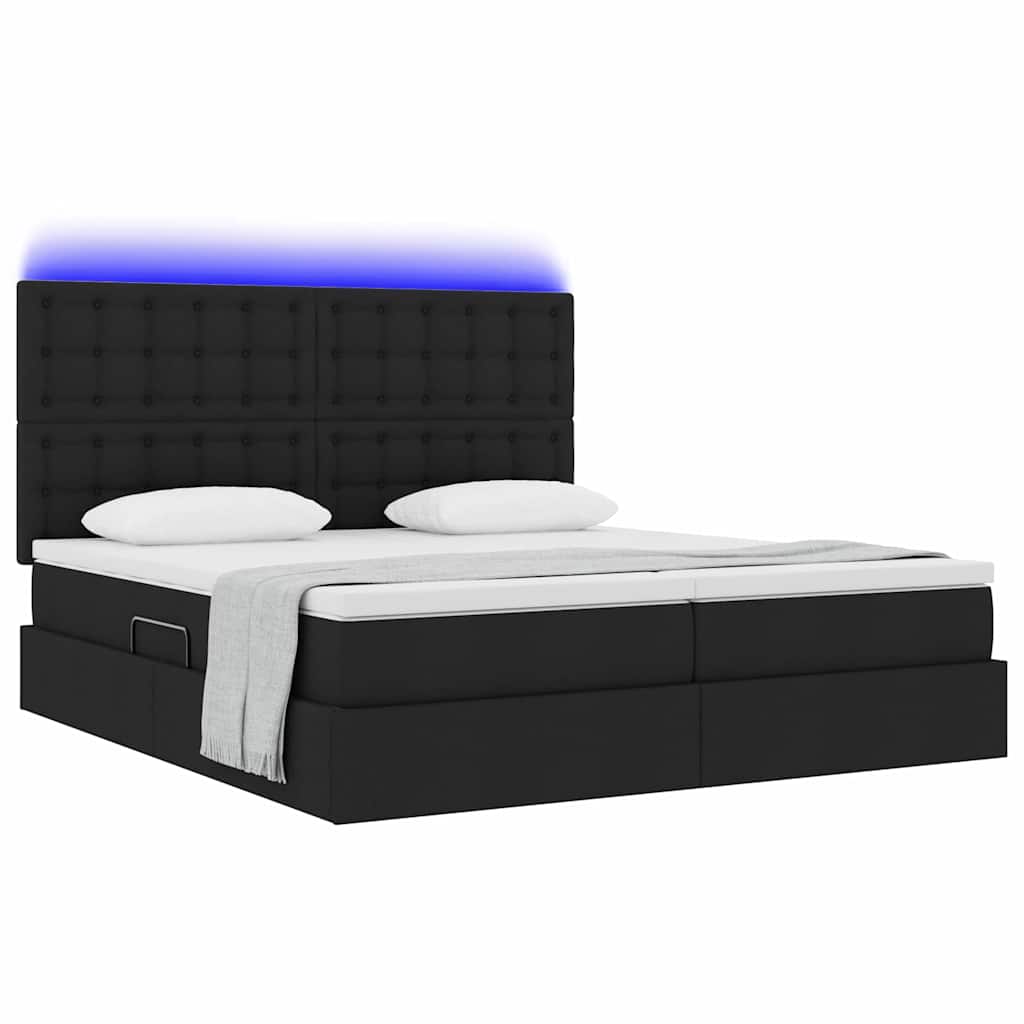 Krevet S LED lampica s uzglavljem Crna 200 x 200 cm tkanina