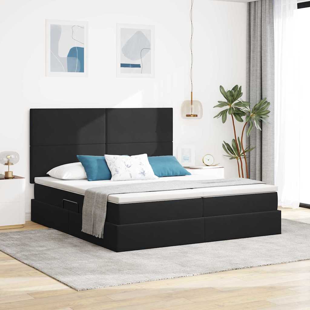 LED krevet za pohranu s madracem Crna 180 x 200 cm Baršun