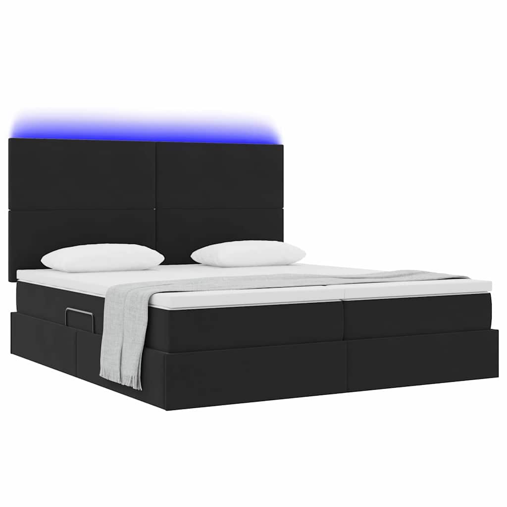 LED krevet za pohranu s madracem Crna 180 x 200 cm Baršun