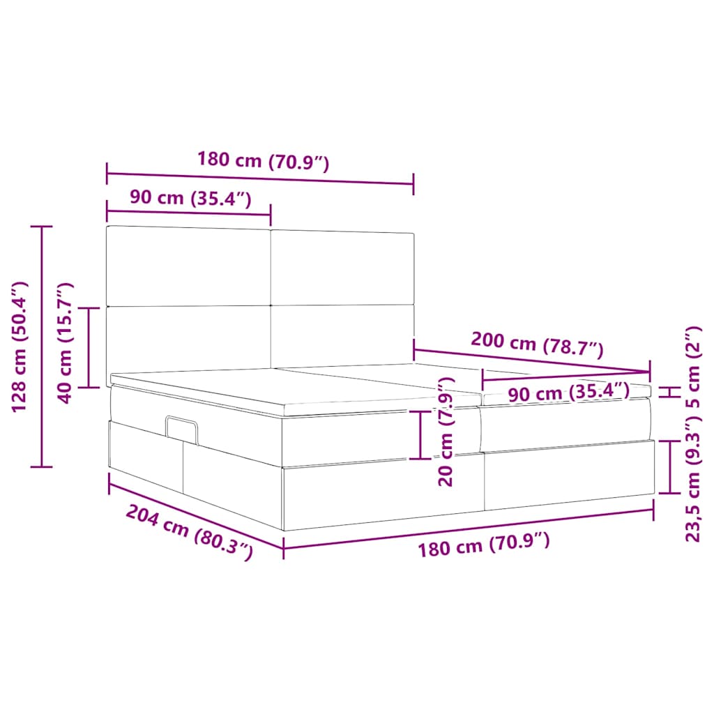 LED krevet za pohranu s madracem Crna 180 x 200 cm Baršun