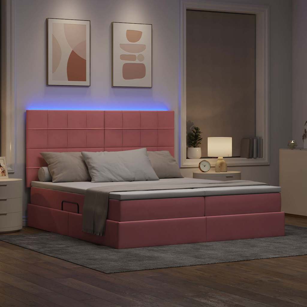 Krevet s LED trakama s uzglavljem Ružičasta 180 x 200 cm Baršun