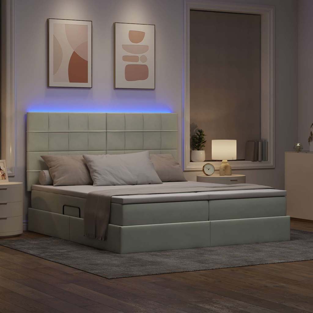 Krevet s LED trakama Svijetlo siva 200 x 200 cm Baršun