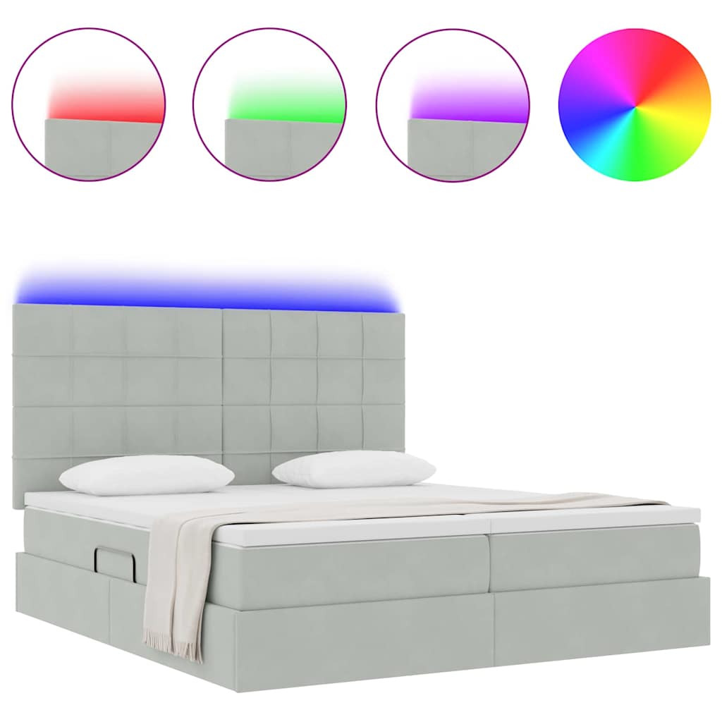 Krevet s LED trakama Svijetlo siva 200 x 200 cm Baršun