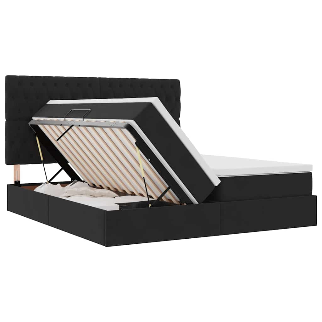 LED krevet za pohranu s madracem Crna 180 x 200 cm Baršun