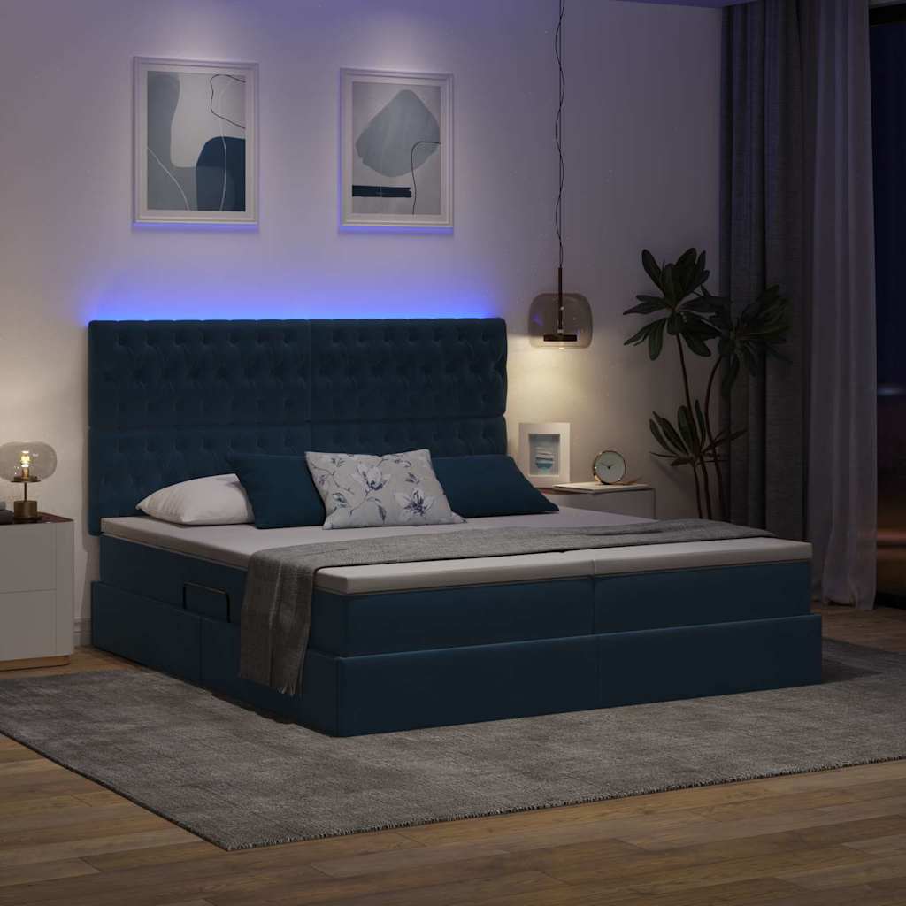 LED krevet za pohranu s madracem Tamno plava 180 x 200 cm