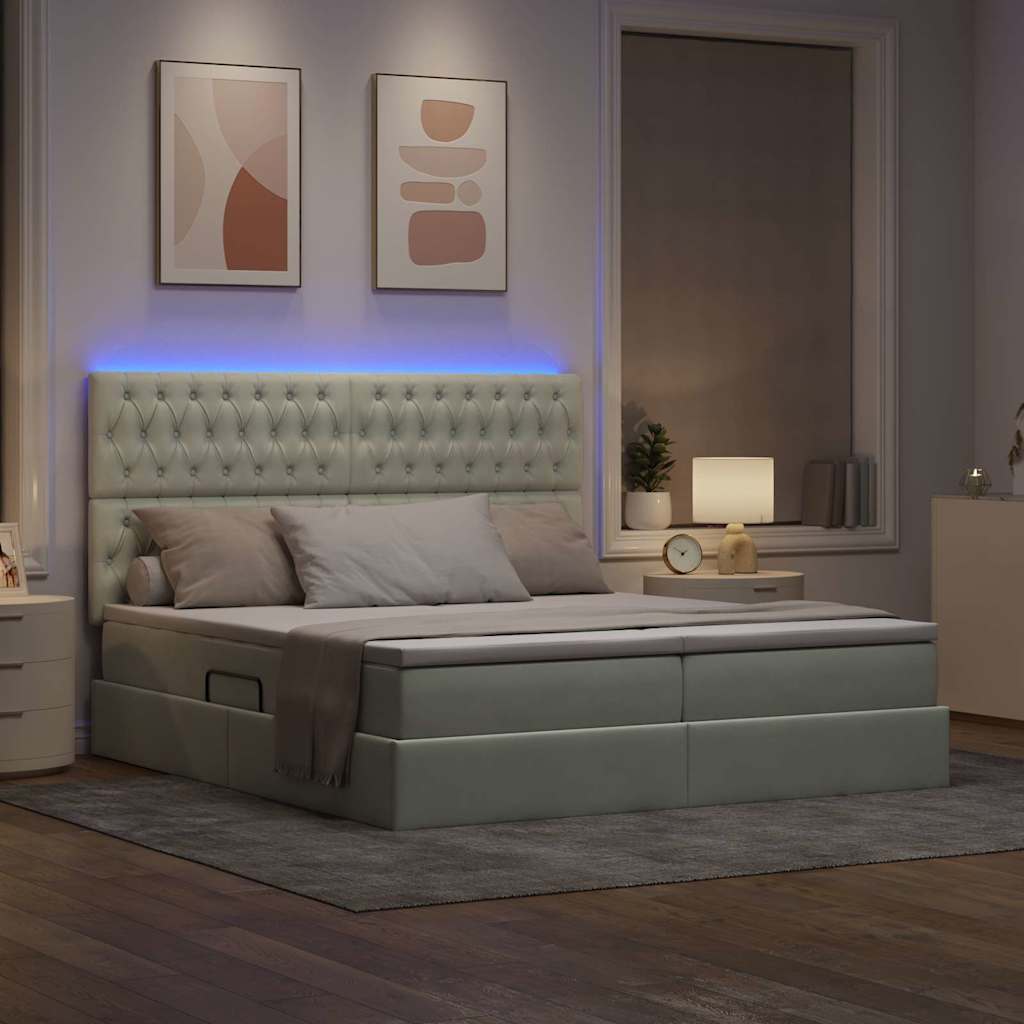 Krevet s LED trakama Svijetlo siva 200 x 200 cm Baršun