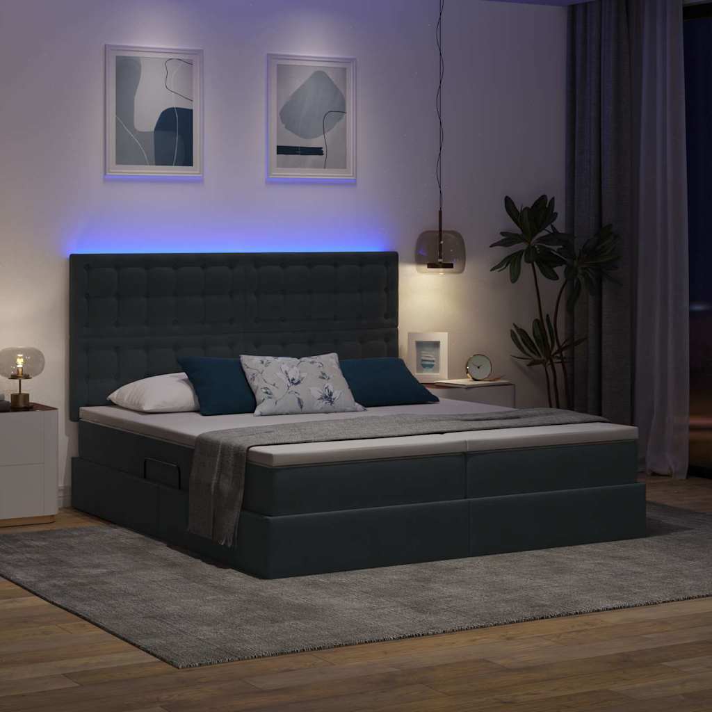 LED krevet za pohranu s madracem Tamnosiva 180 x 200 cm Baršun
