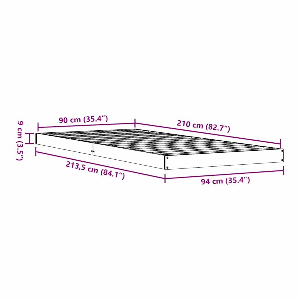Krevet s daskama Bijelo 90 x 210 cm Čvrsto borovo drvo