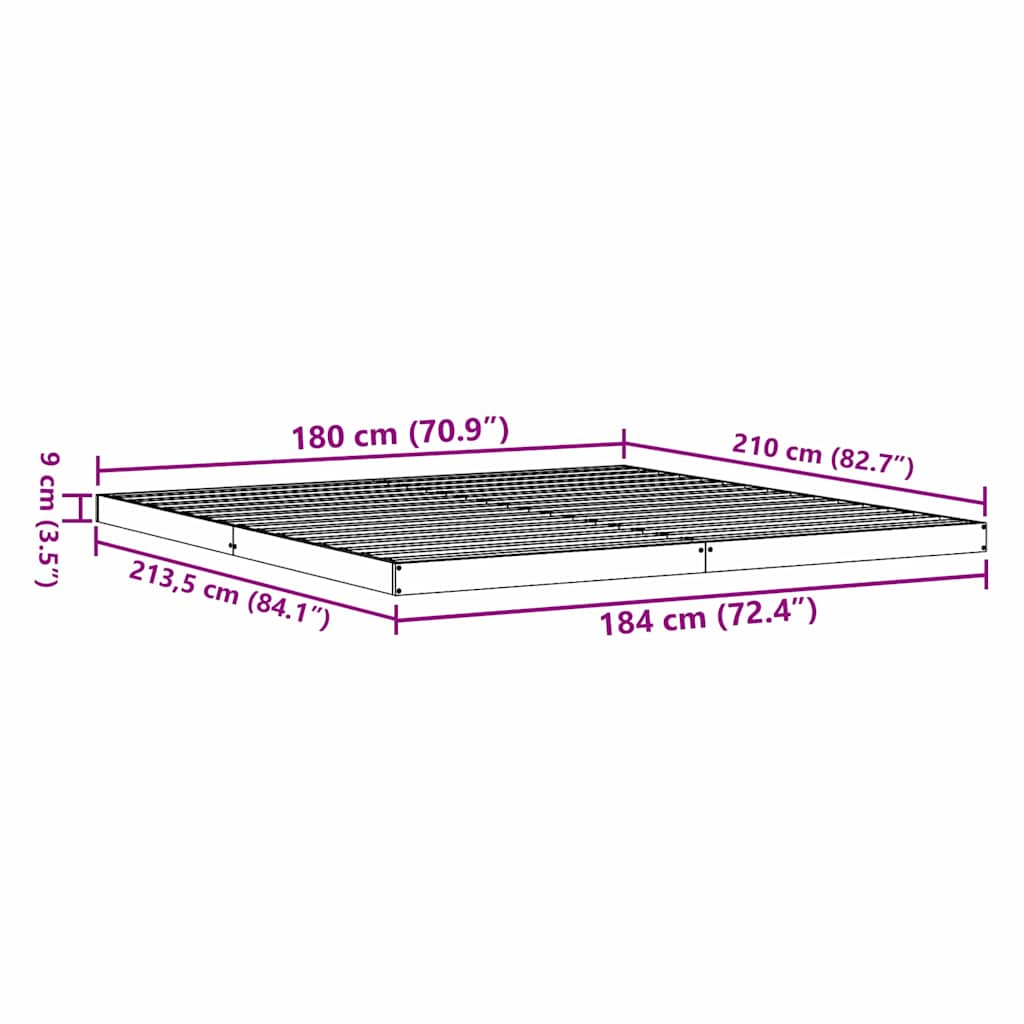 Krevet s daskama Prirodna 213,5 x 184 x 9 cm Čvrsto borovo drvo