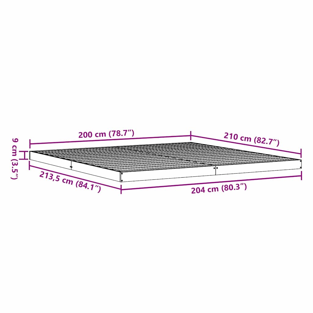 Krevet s daskama Prirodna 213,5 x 204 x 9 cm Čvrsto borovo drvo