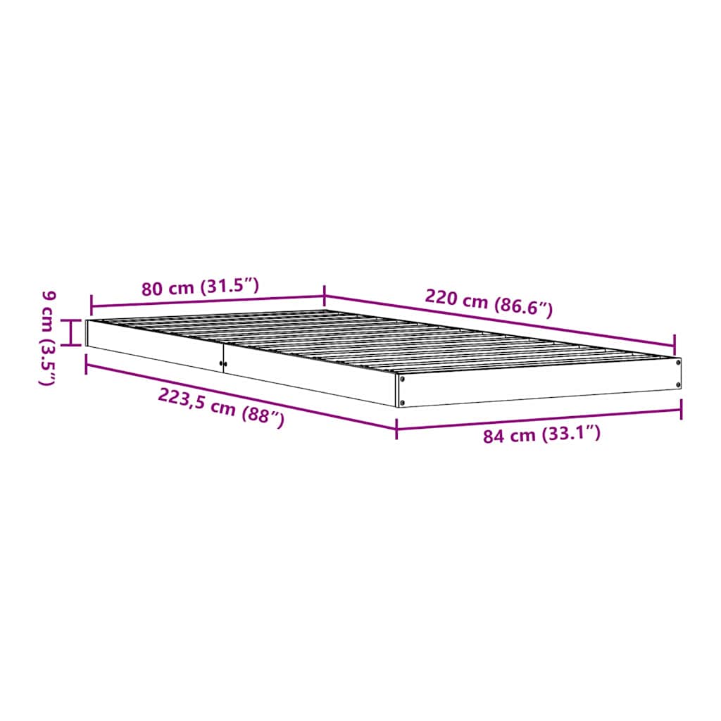 Krevet s daskama Prirodna 80 x 220 cm Čvrsto borovo drvo