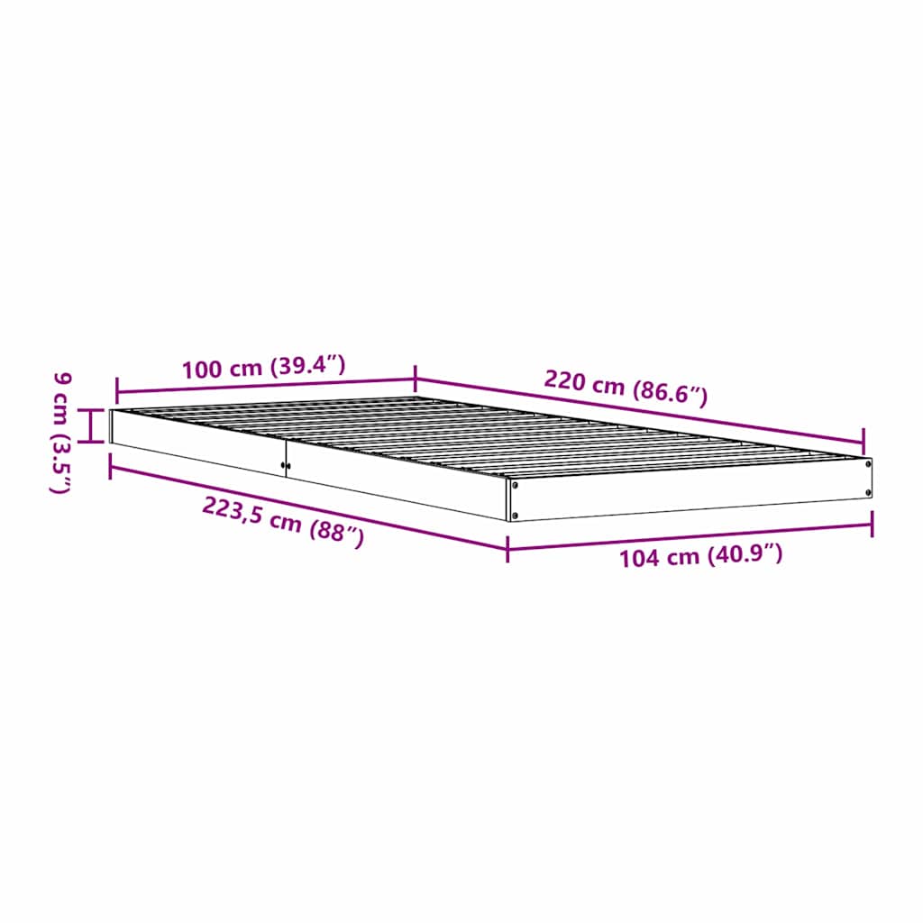 Krevet s daskama Prirodna 100 x 220 cm Čvrsto borovo drvo