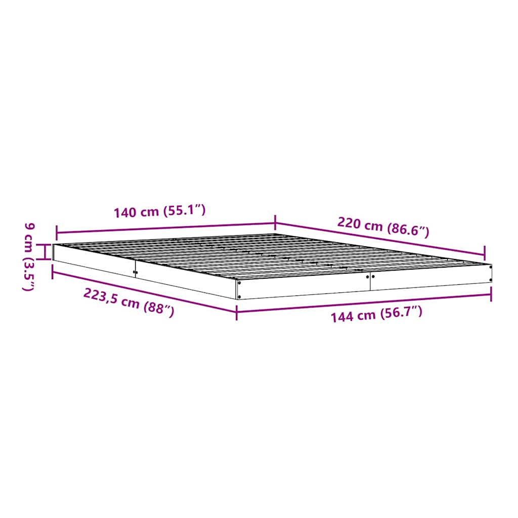 Krevet s daskama Prirodna 140 x 220 cm Čvrsto borovo drvo