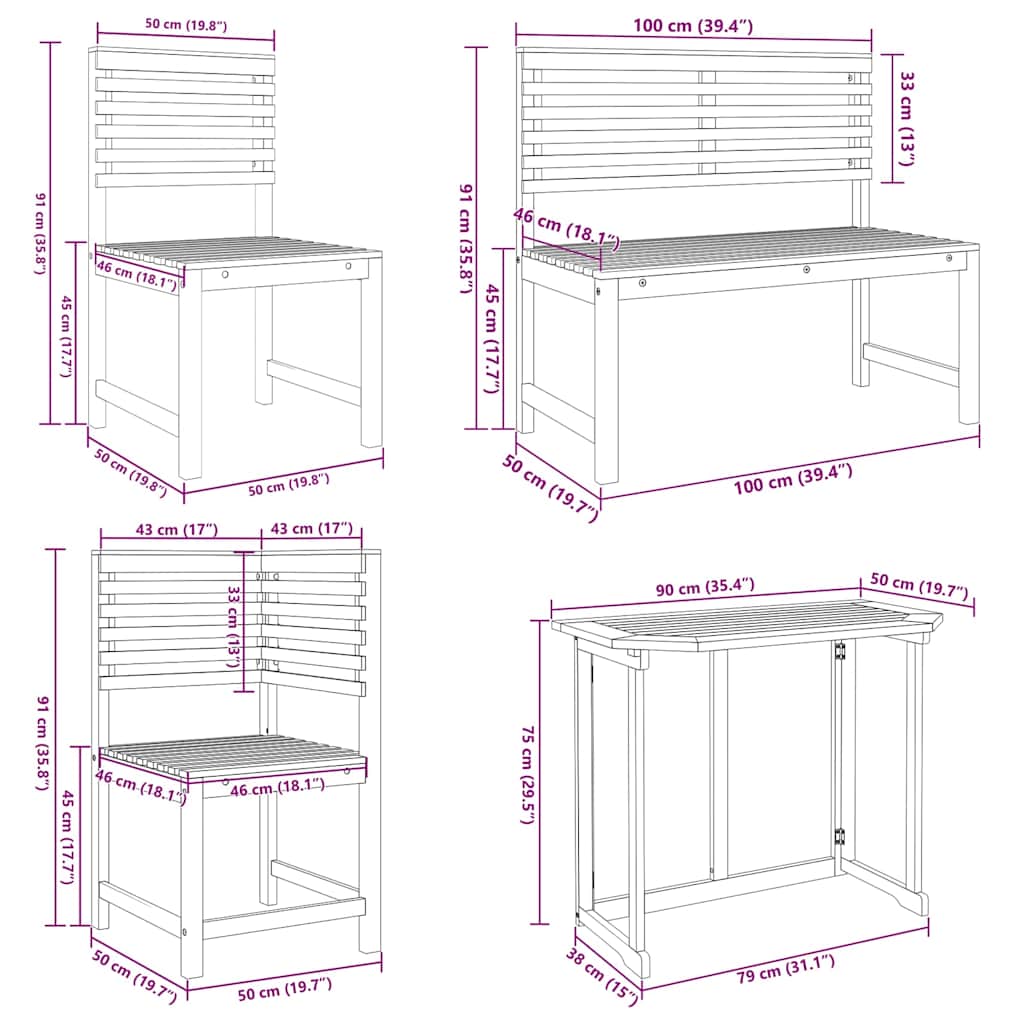 Bistro set za vrt 6 pcs Smeđa Čvrsto drvo akacije