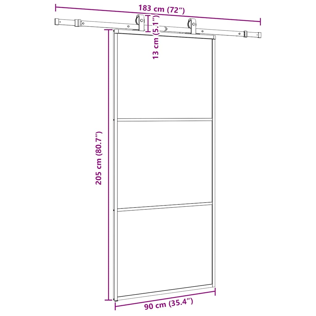 Klizna vrata s priborom crna 90 x 205 cm od ESG stakla