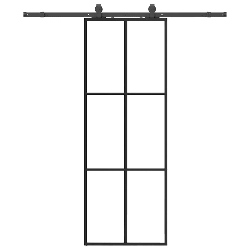 Klizna vrata s priborom crna 76 x 205 cm od ESG stakla