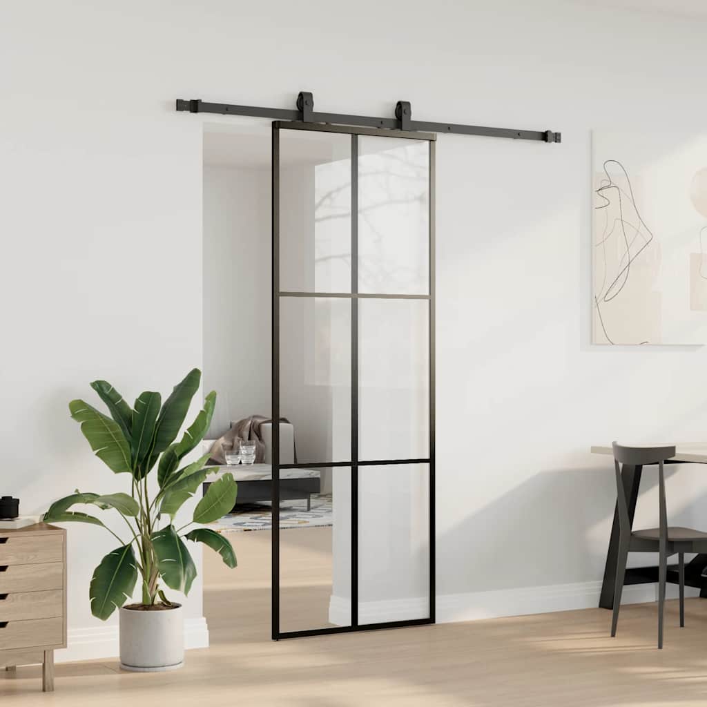 Klizna vrata s priborom crna 76 x 205 cm od ESG stakla