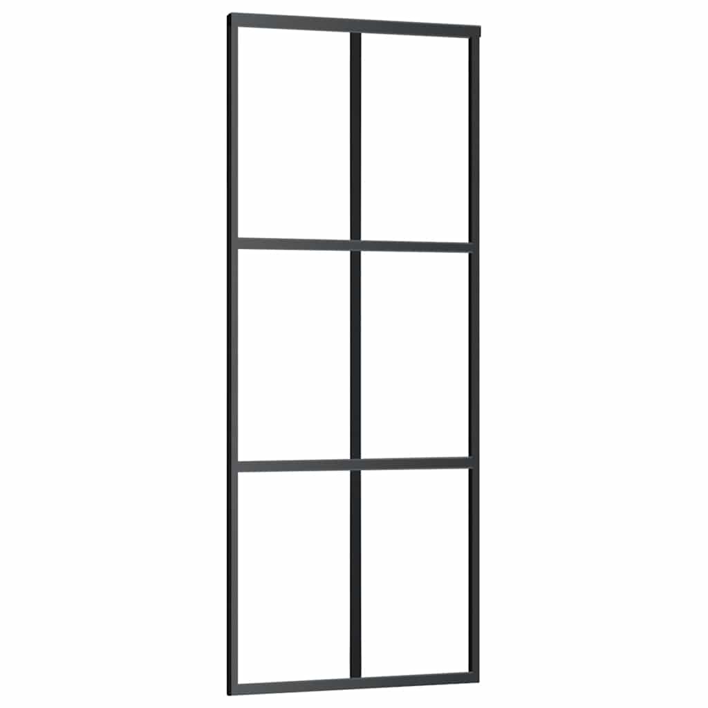 Klizna vrata s priborom crna 76 x 205 cm od ESG stakla