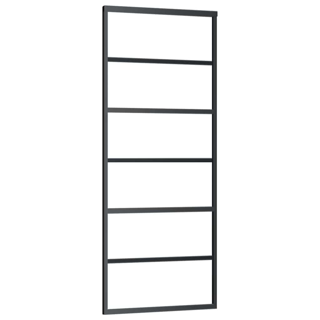 Klizna vrata s priborom crna 76 x 205 cm od ESG stakla
