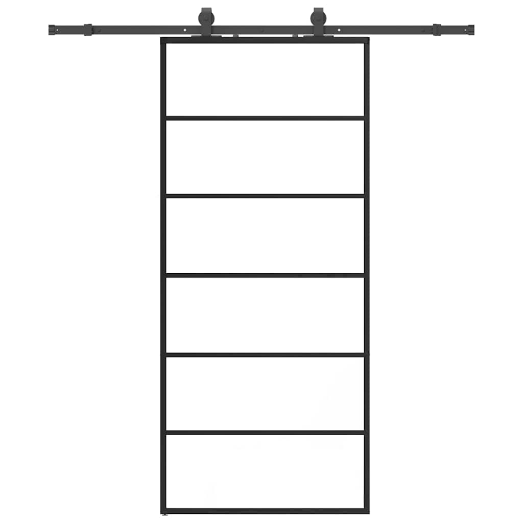 Klizna vrata s priborom crna 90 x 205 cm od ESG stakla