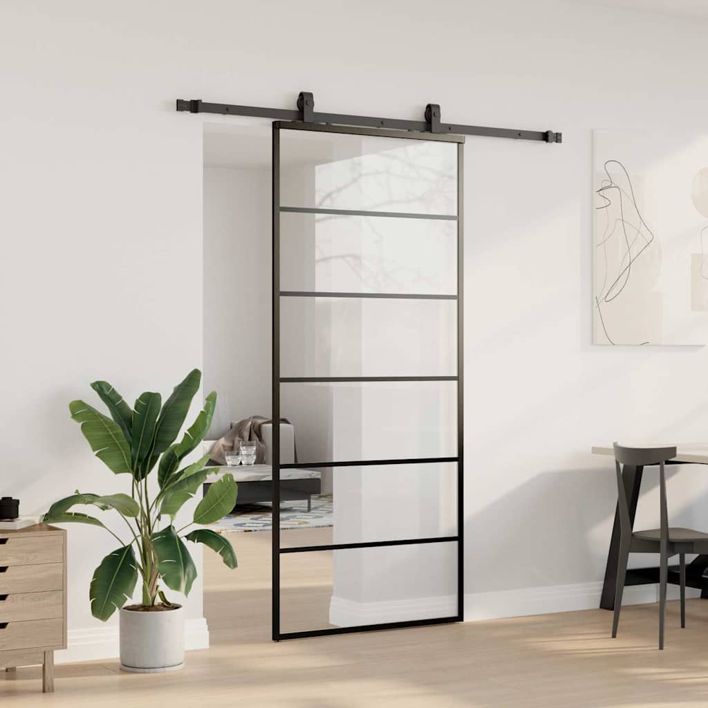 Klizna vrata s priborom crna 90 x 205 cm od ESG stakla