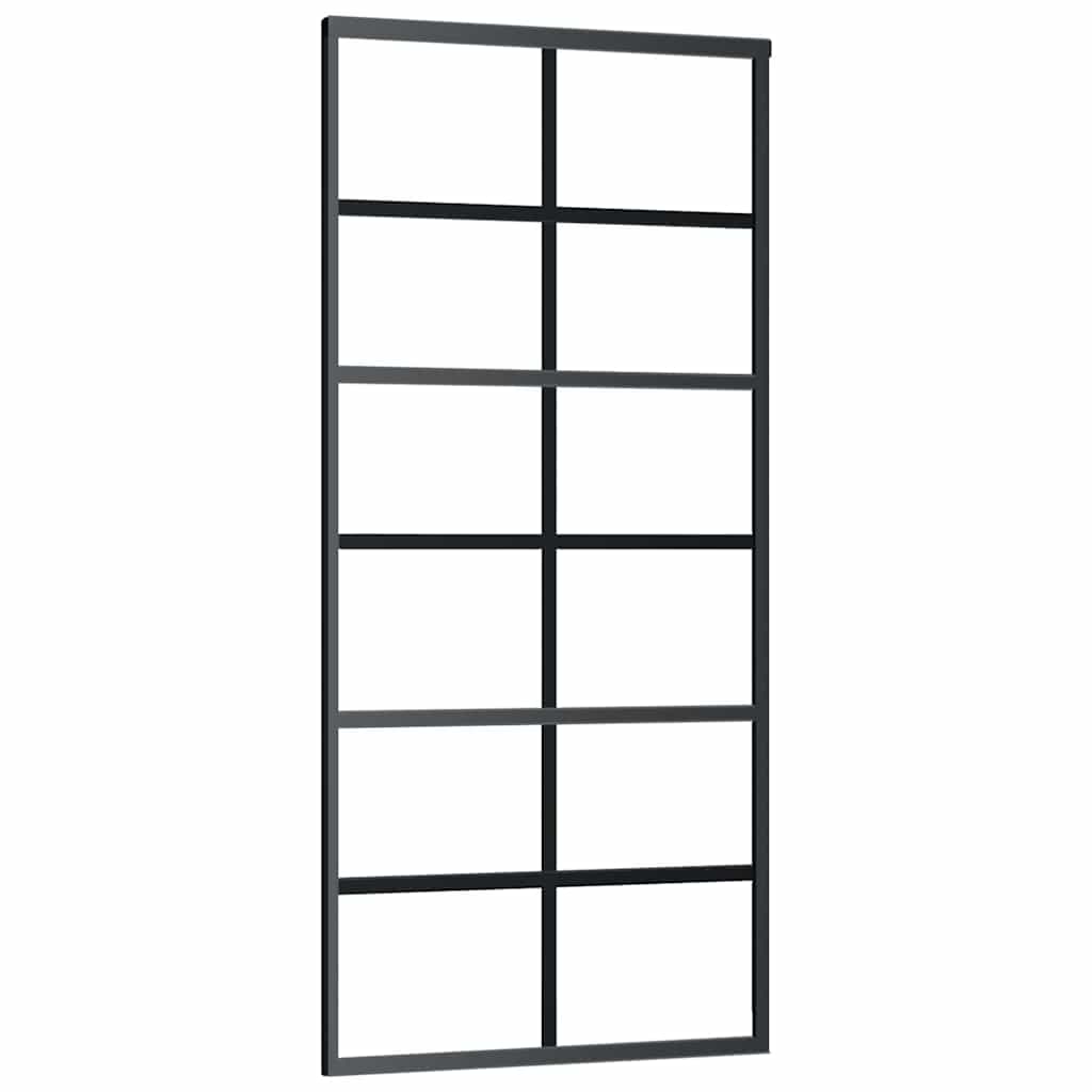 Klizna vrata s priborom crna 90 x 205 cm od ESG stakla