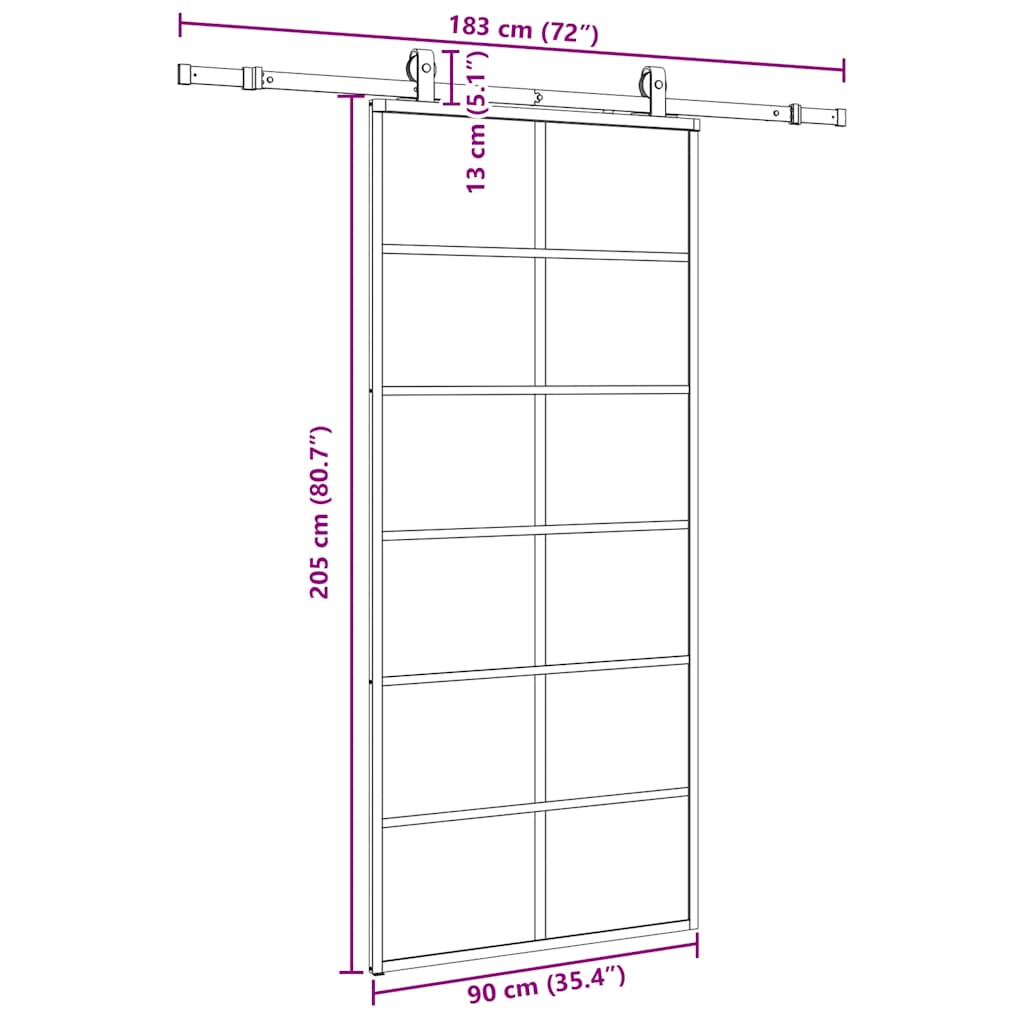 Klizna vrata s priborom crna 90 x 205 cm od ESG stakla