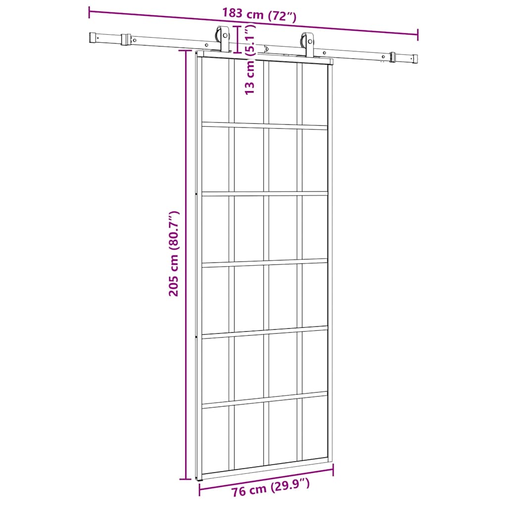 Klizna vrata s priborom crna 76 x 205 cm od ESG stakla