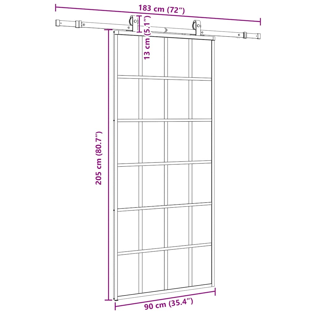 Klizna vrata s priborom crna 90 x 205 cm od ESG stakla