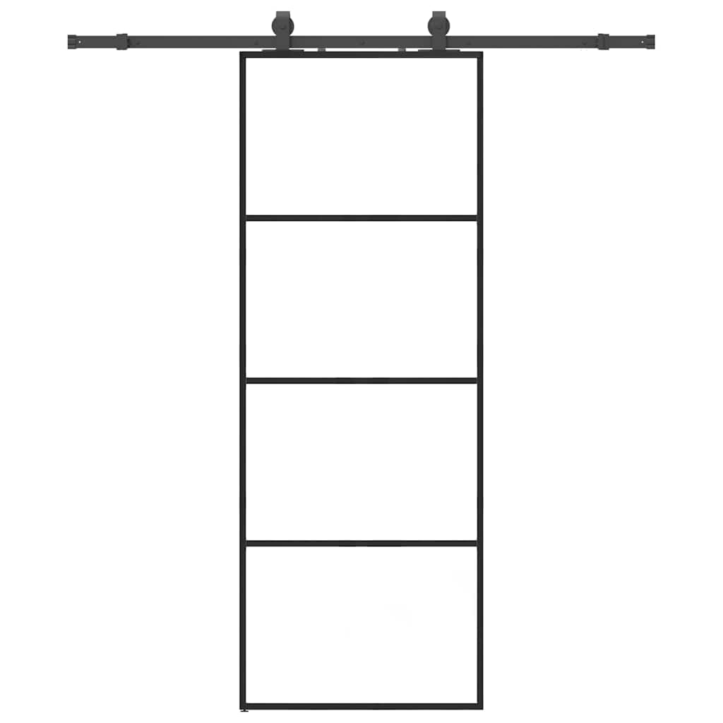 Klizna vrata s priborom crna 76 x 205 cm od ESG stakla