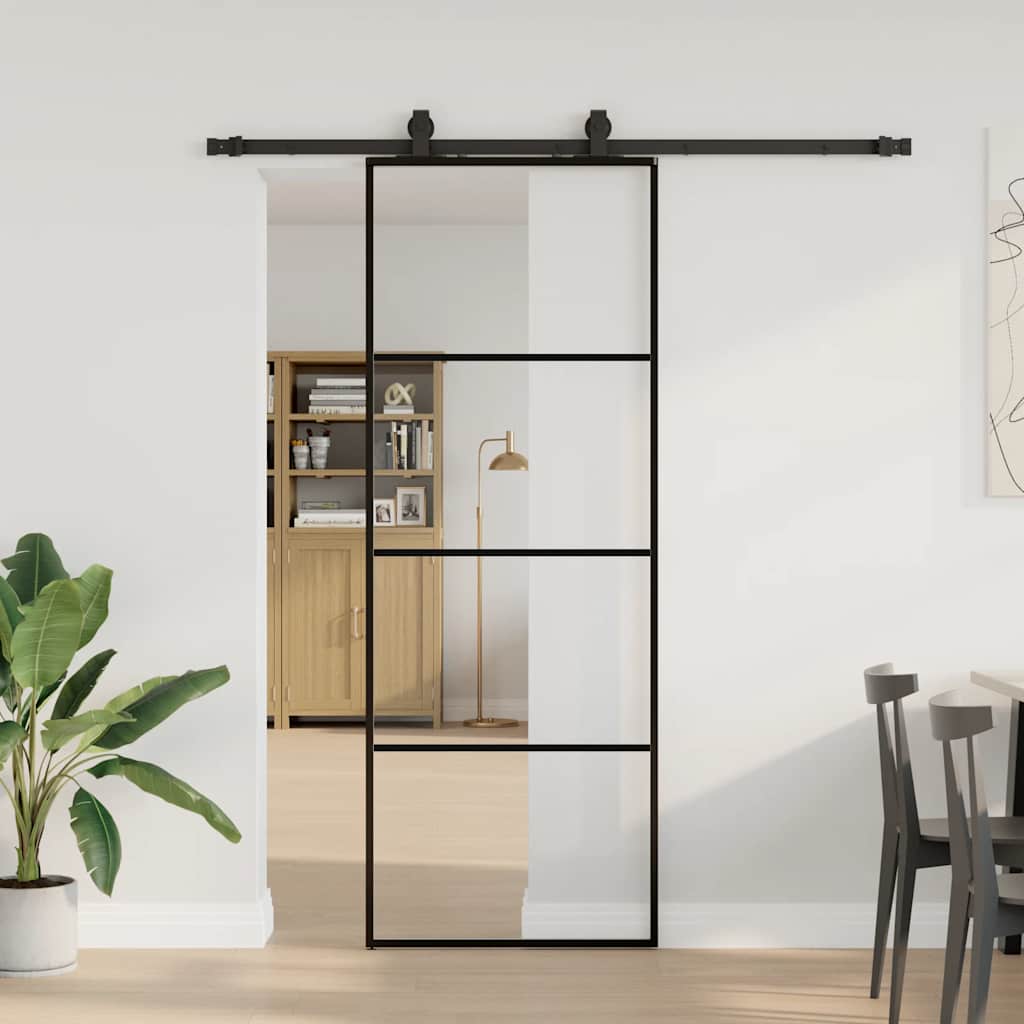 Klizna vrata s priborom crna 76 x 205 cm od ESG stakla