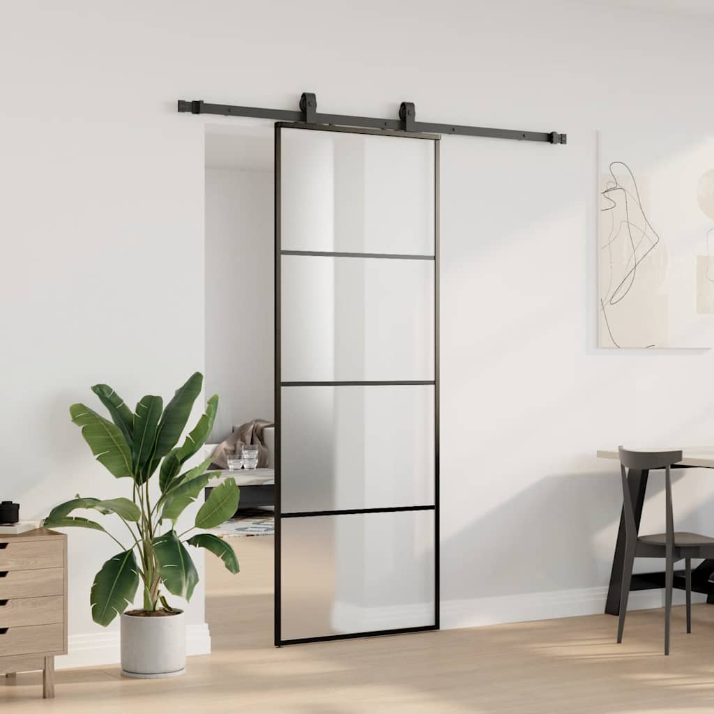 Klizna vrata s priborom crna 76 x 205 cm od ESG stakla