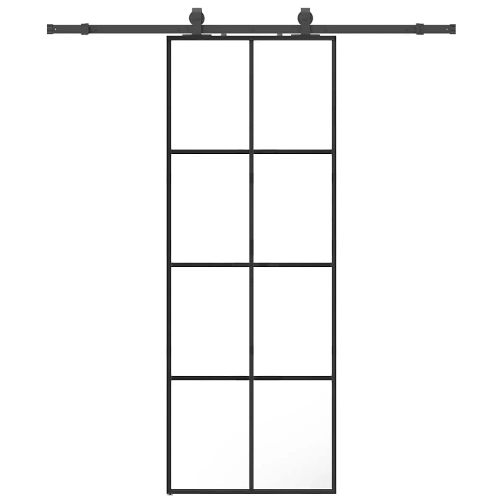 Klizna vrata s priborom crna 76 x 205 cm od ESG stakla