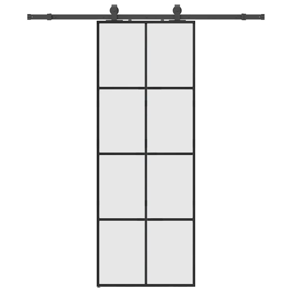 Klizna vrata s priborom crna 76 x 205 cm od ESG stakla