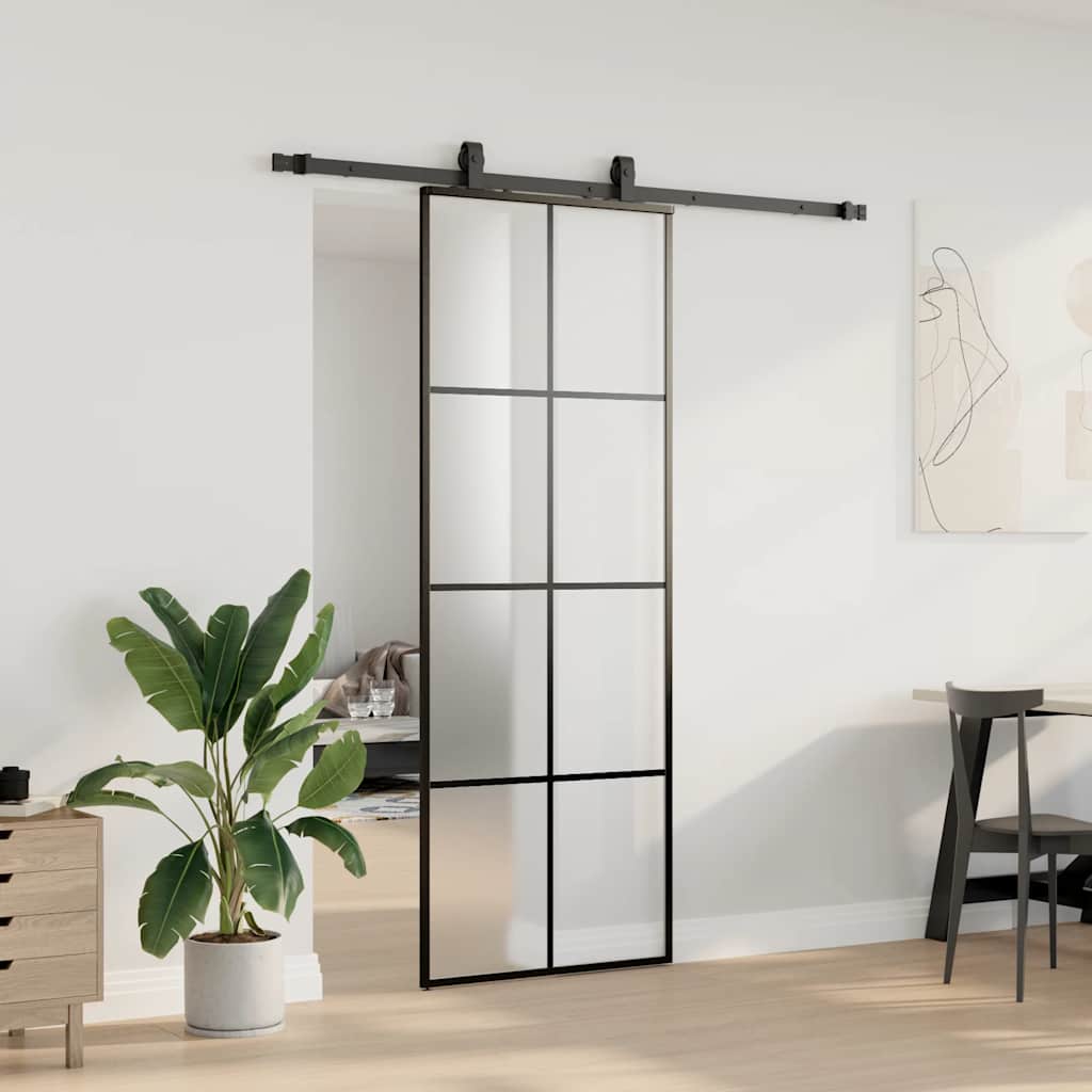 Klizna vrata s priborom crna 76 x 205 cm od ESG stakla