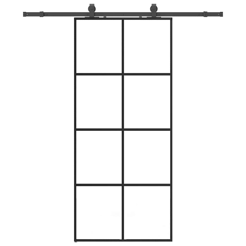 Klizna vrata s priborom crna 90 x 205 cm od ESG stakla