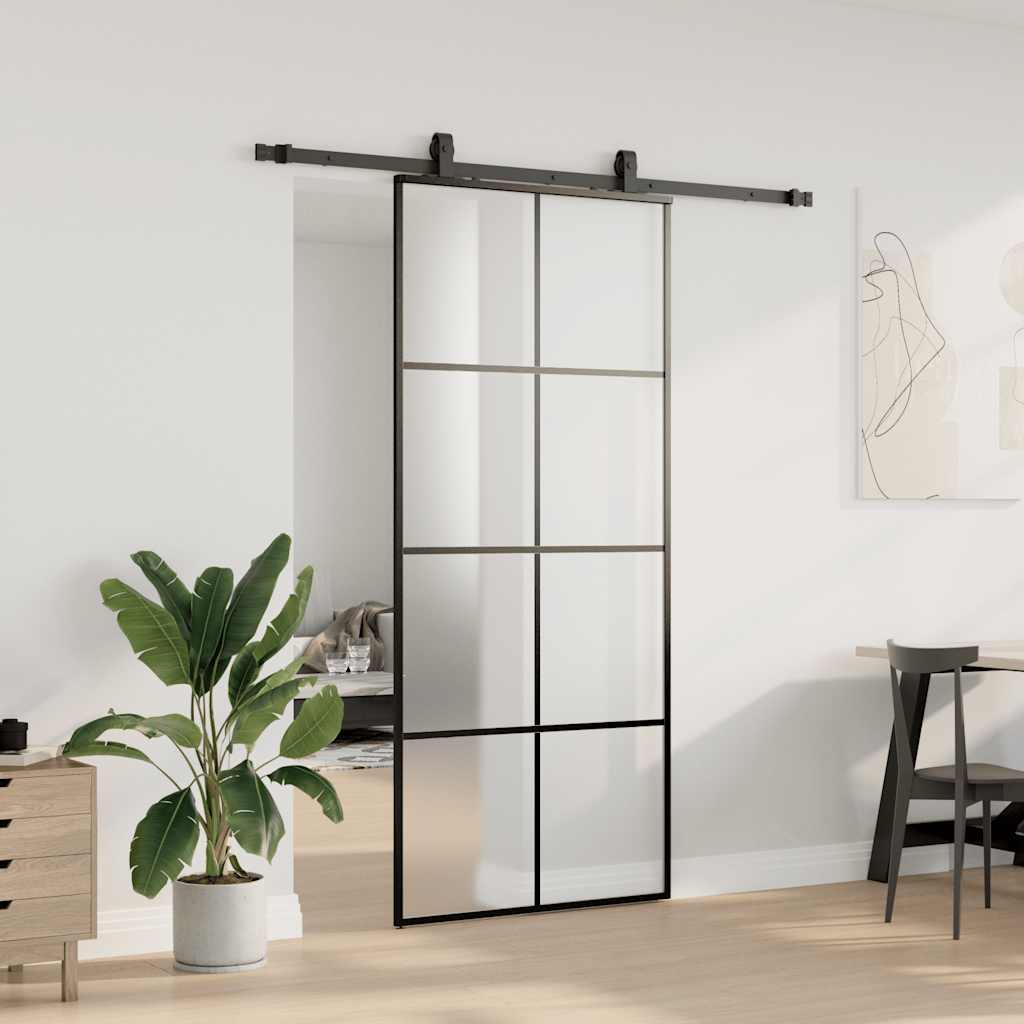 Klizna vrata s priborom crna 90 x 205 cm od ESG stakla