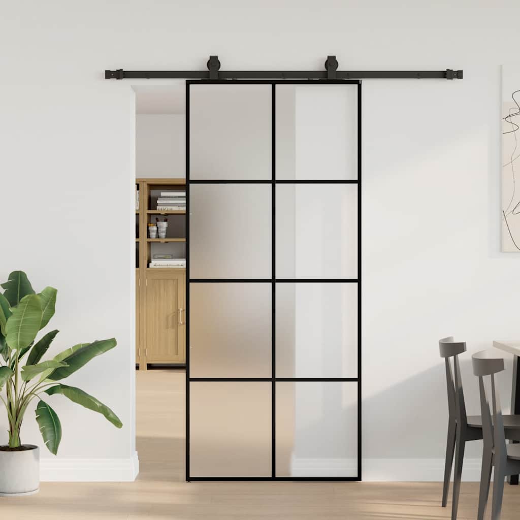 Klizna vrata s priborom crna 90 x 205 cm od ESG stakla