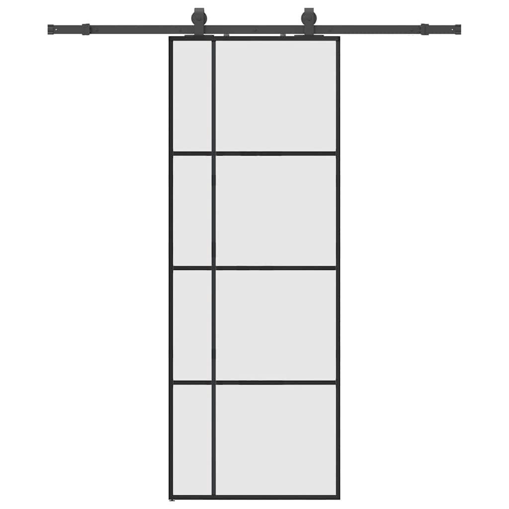 Klizna vrata s priborom crna 76 x 205 cm od ESG stakla