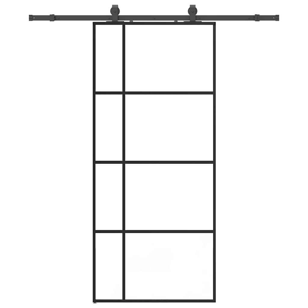 Klizna vrata s priborom crna 90 x 205 cm od ESG stakla