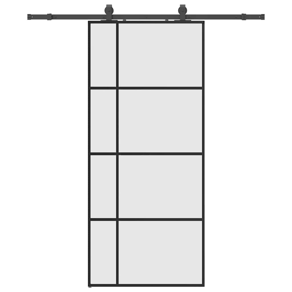 Klizna vrata s priborom crna 90 x 205 cm od ESG stakla