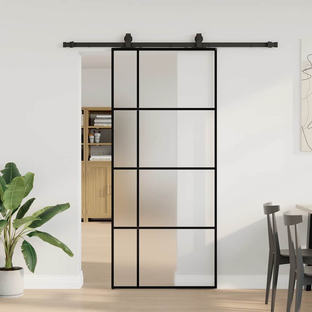 Klizna vrata s priborom crna 90 x 205 cm od ESG stakla