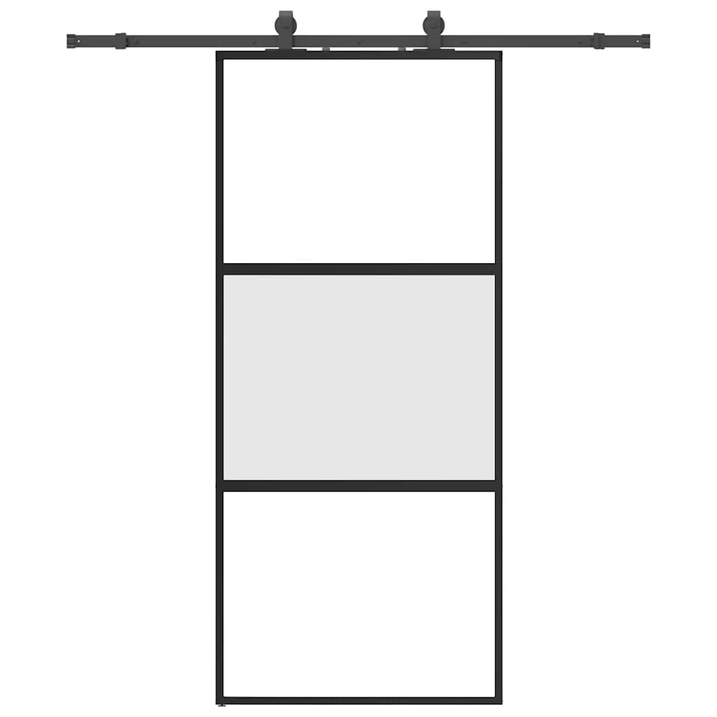Klizna vrata s priborom crna 90 x 205 cm kaljeno staklo