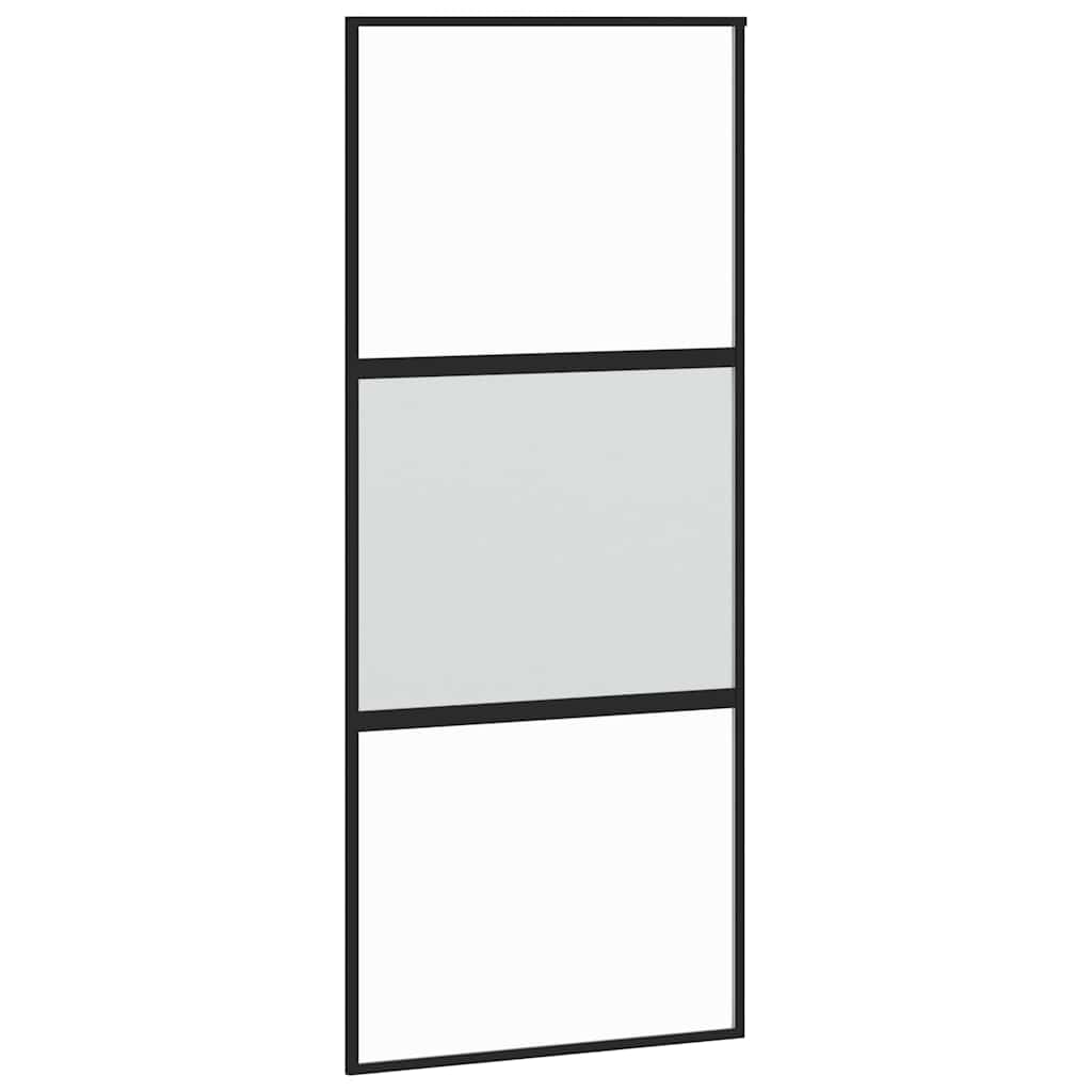 Klizna vrata s priborom crna 90 x 205 cm kaljeno staklo