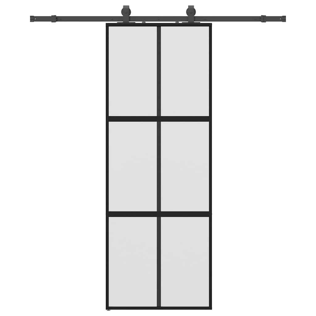 Klizna vrata s priborom crna 76 x 205 cm kaljeno staklo