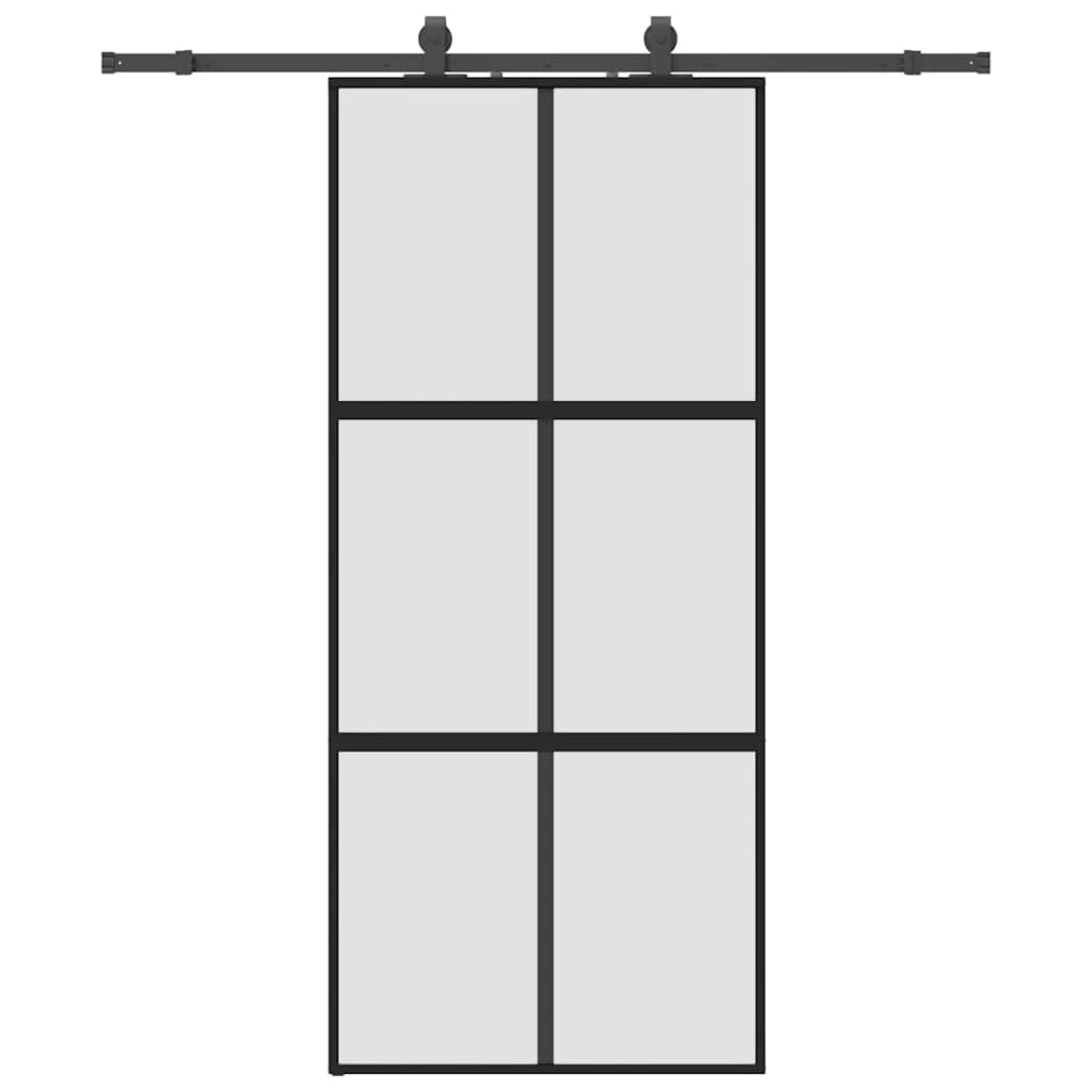Klizna vrata s priborom crna 90 x 205 cm kaljeno staklo